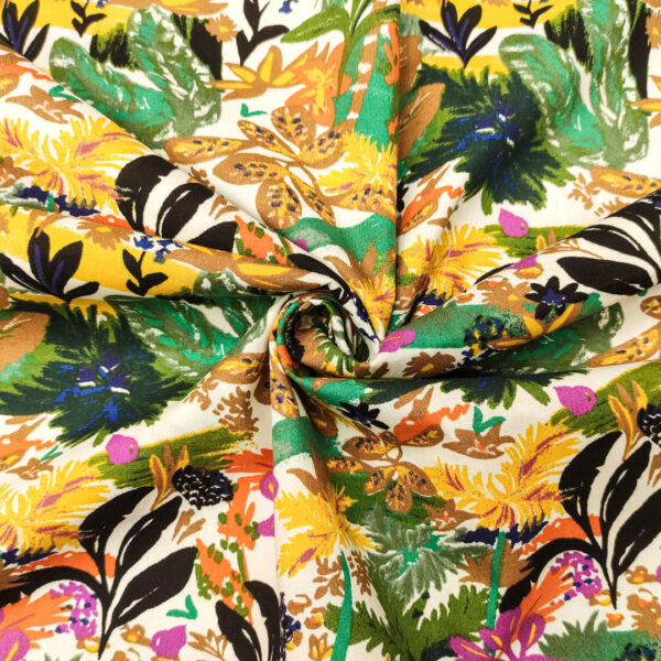 Tessuto Popeline di cotone a fantasia motivo floreale arancione  - fucsia - verde