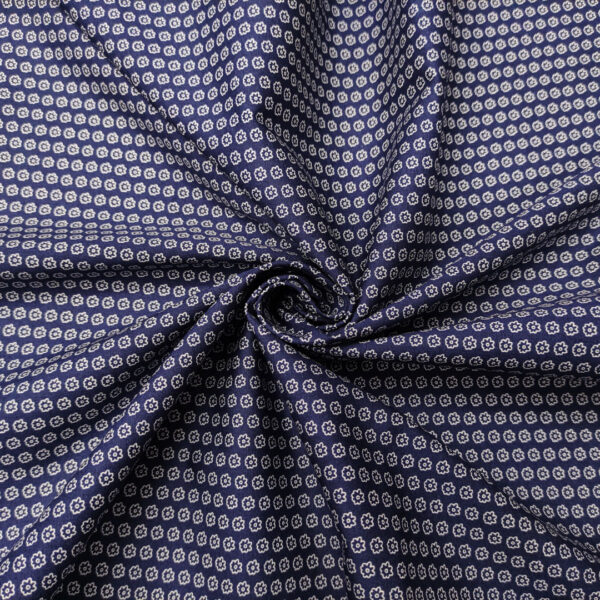 Tessuto Popeline di cotone a fantasia motivo floreale bianco - blu