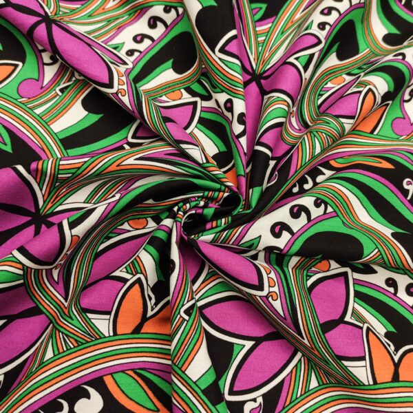 Tessuto Popeline di cotone a fantasia motivo floreale azalea - verde - nero