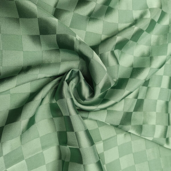 Tessuto Satin leggero elasticizzato jacquard motivo quadri verde salvia