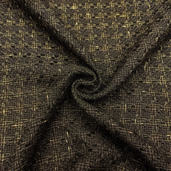 Tessuto Tweed Bouclé con filo lurex nero - oro