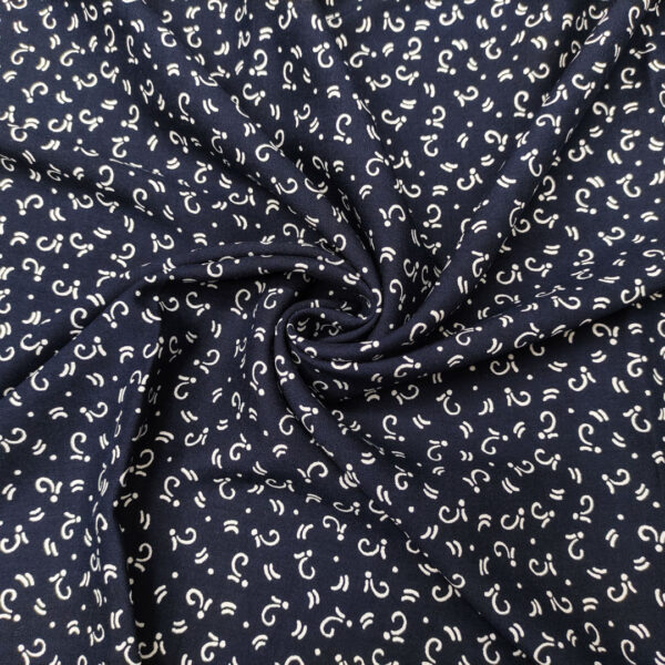 Tessuto Viscosa a fantasia motivo astratto blu notte - bianco