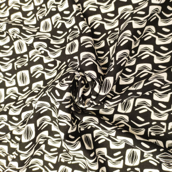 Tessuto Viscosa a fantasia motivo astratto nero - bianco
