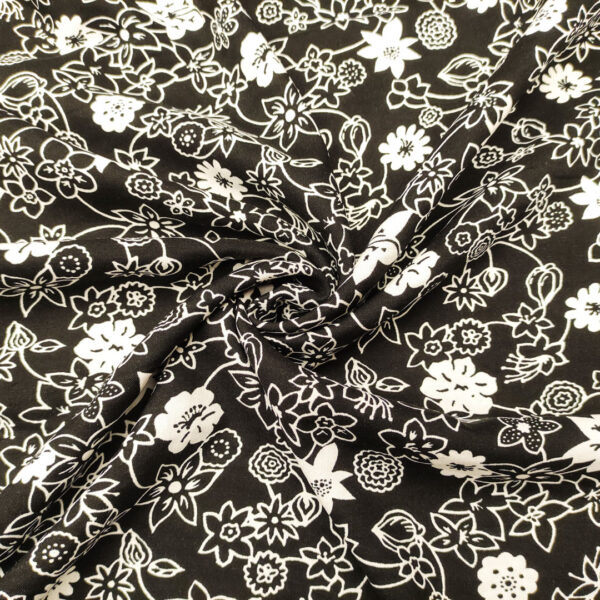 Tessuto Viscosa a fantasia motivo floreale bianco - nero