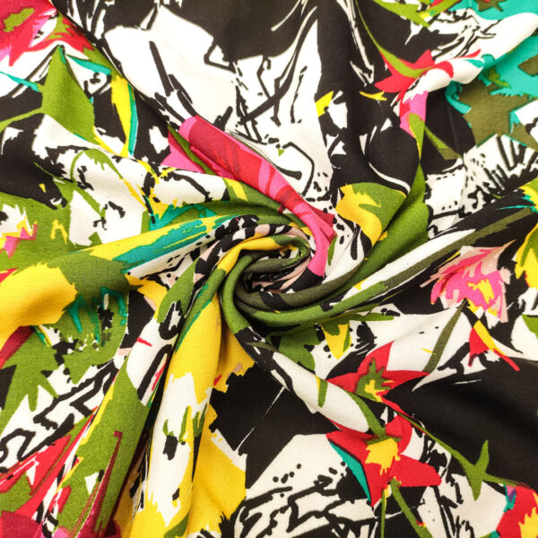 Tessuto Viscosa a fantasia motivo floreale giallo - rosso - verde