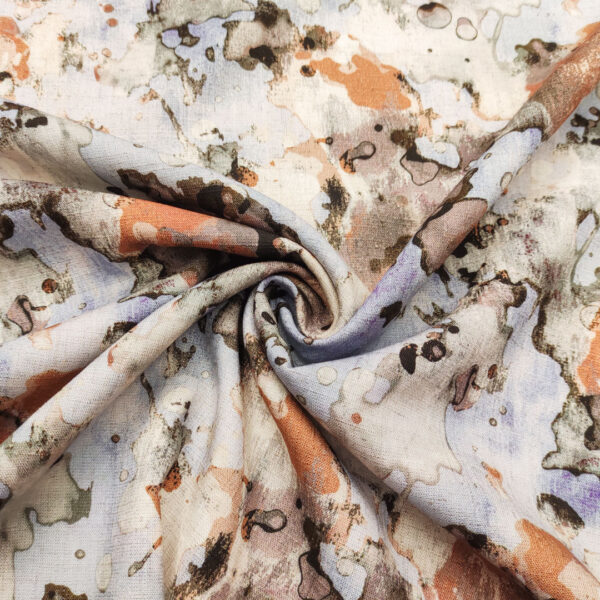 Tessuto Viscosa e lino a fantasia motivo astratto beige - marroncino - celeste