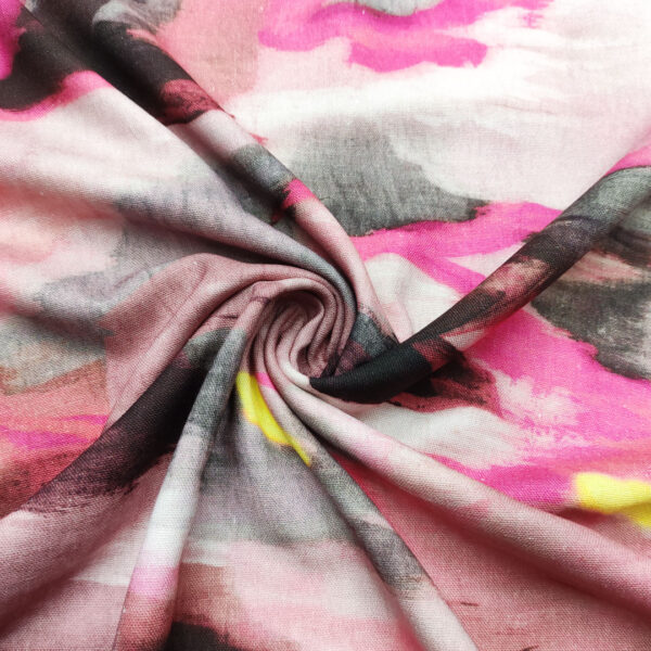 Tessuto Viscosa e lino a fantasia motivo astratto rosa - fucsia - grigio