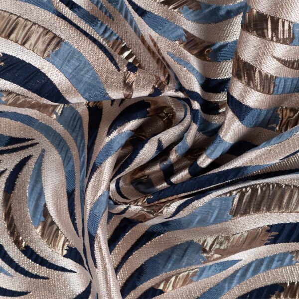 Tessuto Broccato motivo astratto oro - blu - carta da zucchero