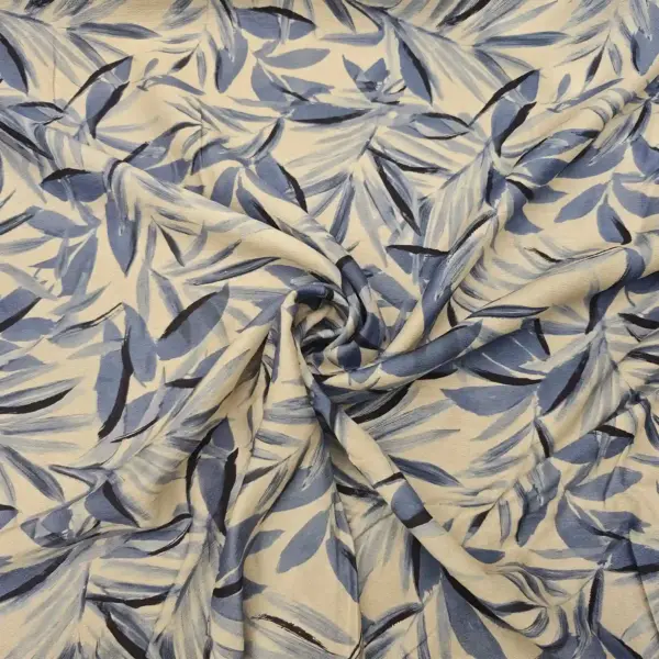 Tessuto Crepe indaco panna viscosa motivo floreale