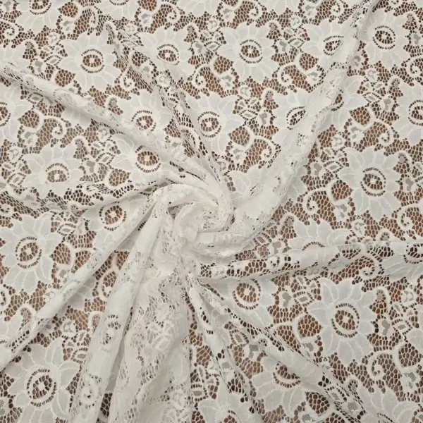 Tessuto pizzo elasticizzato bianco seta tinta unita