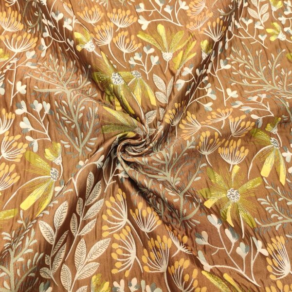 Tessuto Broccato motivo floreale bronzo - beige - giallino