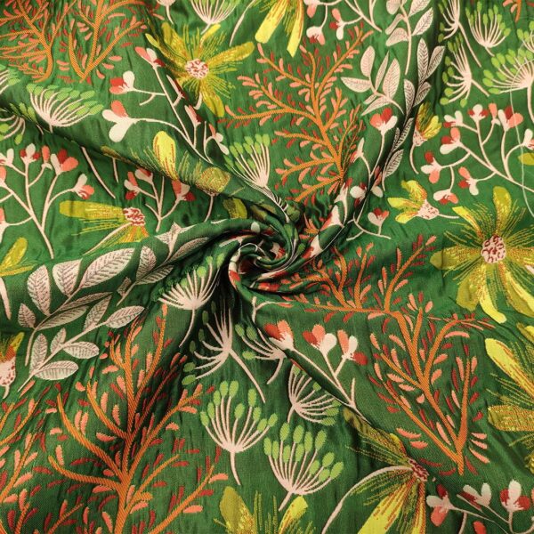Tessuto Broccato motivo floreale verde - arancio - lime
