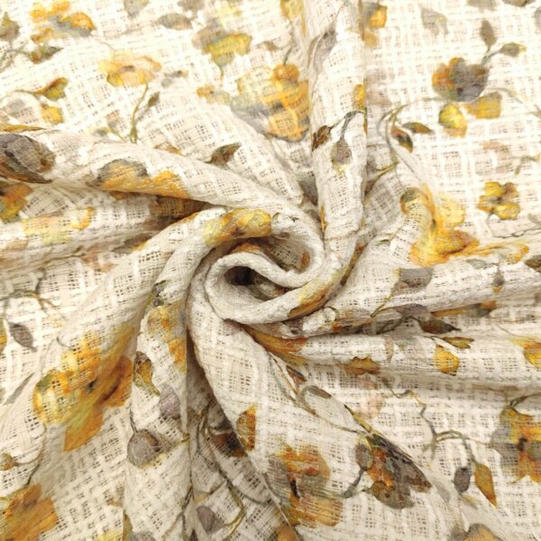 Tessuto Tweed Bouclé motivo floreale panna - giallo