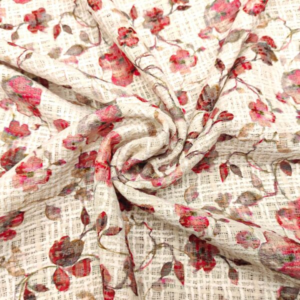 Tessuto Tweed Bouclé motivo floreale panna - rosso - grigio