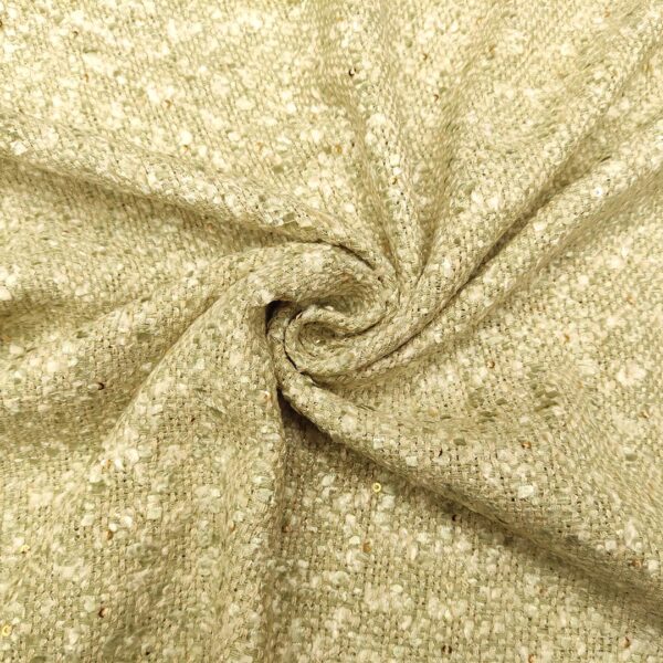 Tessuto Tweed Bouclé ricamato con micro paillettes bianco - salvia