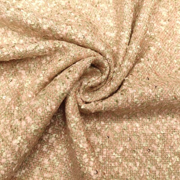 Tessuto Tweed Bouclé ricamato con micro paillettes rosa antico - tortora