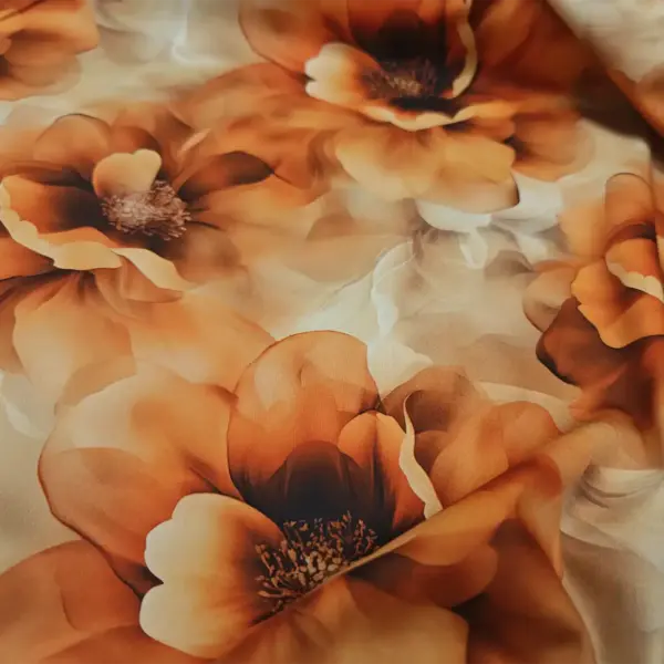 Tessuto Rasatello di cotone arancione beige coccio motivo floreale dettaglio iaiatessuti
