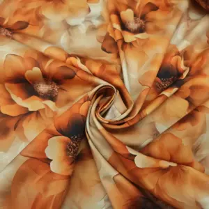 Tessuto Rasatello di cotone arancione beige coccio motivo floreale iaiatessuti