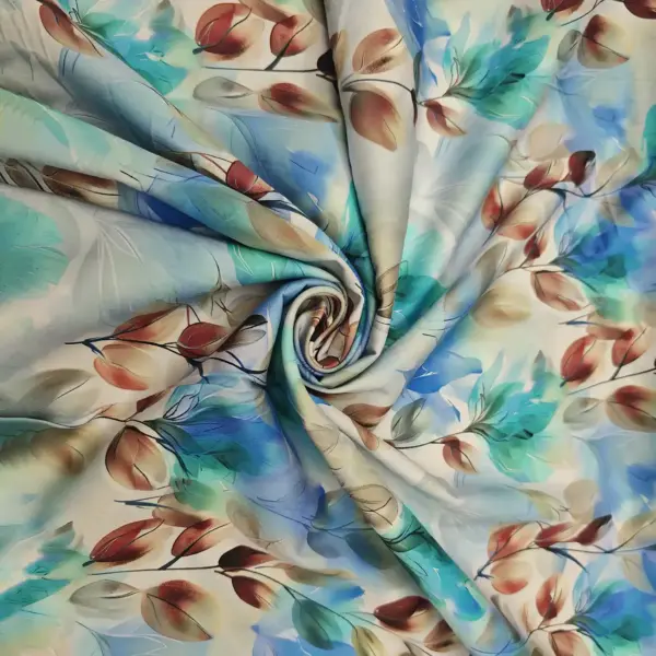 Tessuto Rasatello di cotone turchese bordeaux beige motivo floreale iaiatessuti