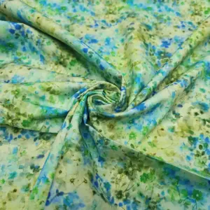 Tessuto Rasatello di cotone turchese giallo verde motivo floreale iaiatessuti