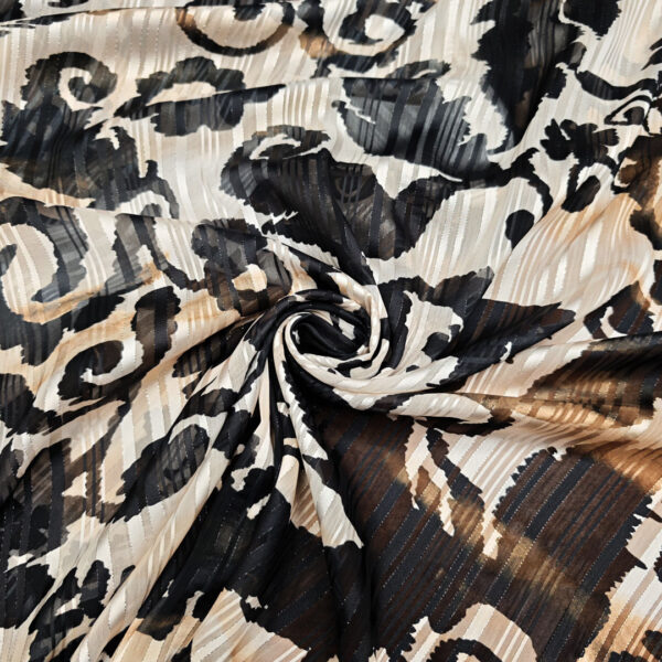 Tessuto Chiffon a fantasia con filo lurex motivo astratto beige - nero - oro