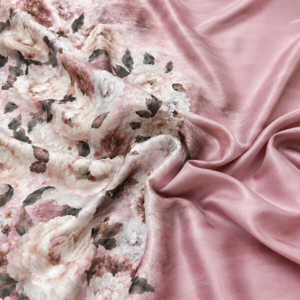 Tessuto Satin a fantasia motivo floreale acquerello rosa