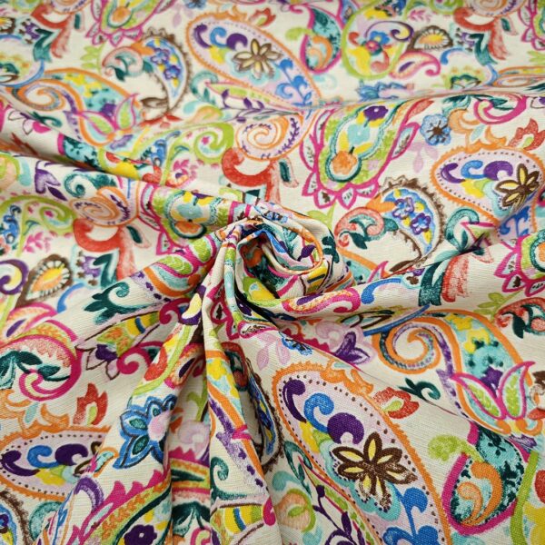 Tessuto Misto Cotone per arredo a fantasia motivo astratto bianco - fucsia - azzurro