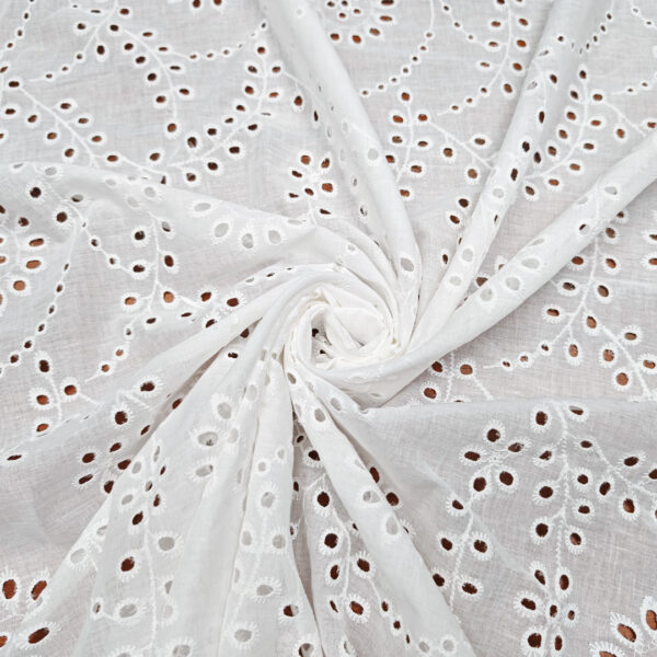 Tessuto Sangallo motivo floreale bianco naturale
