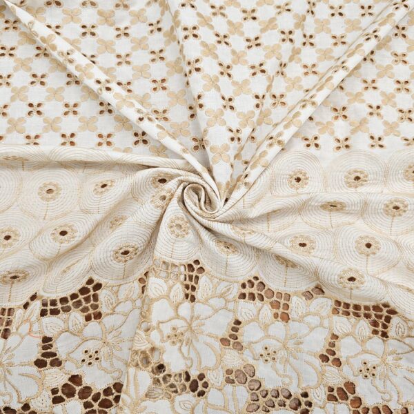 Tessuto Sangallo motivo floreale bianco - beige