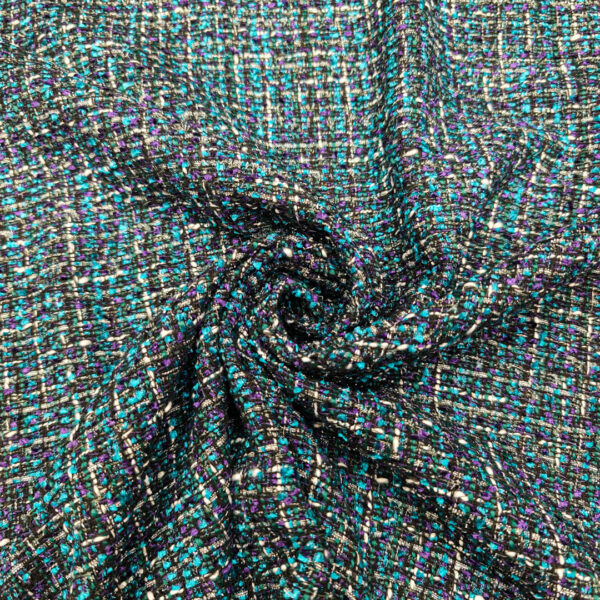 Tessuto Tweed Bouclé lurex petrolio - ottanio - nero
