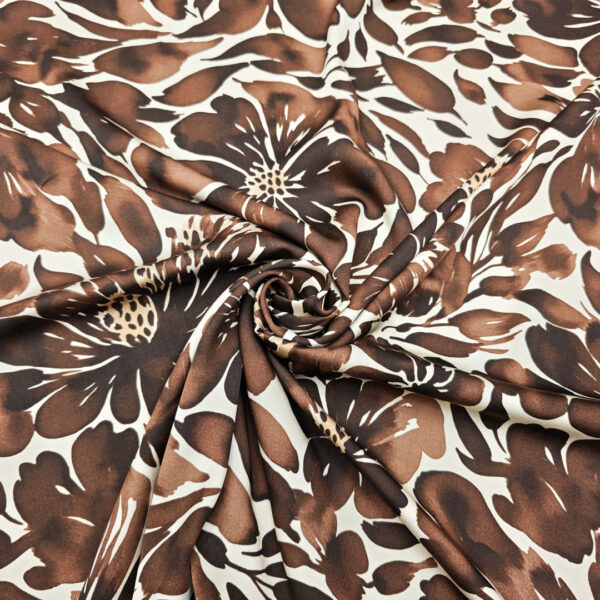 Tessuto Viscosa a fantasia motivo floreale panna - cioccolato