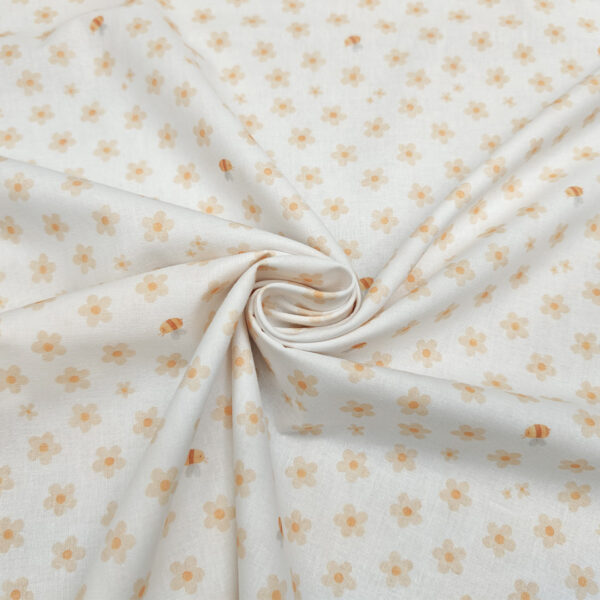 Tessuto Cotone percalle a fantasia motivo fiorellino bianco - beige