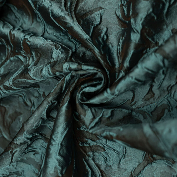 Tessuto Broccato in seta motivo floreale cashmere petrolio - nero