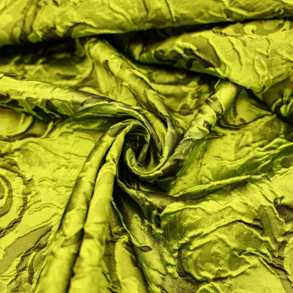 Tessuto Broccato in seta motivo floreale cashmere verde acido - nero