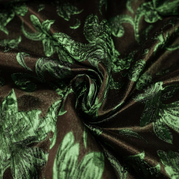 Tessuto Broccato in seta motivo floreale nero - verde