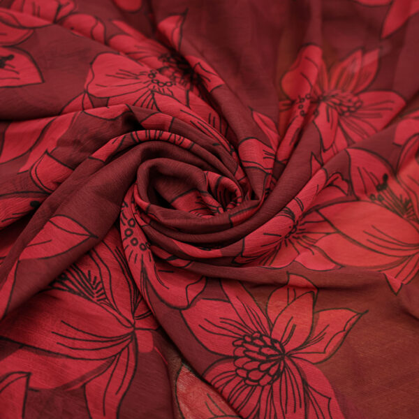 Tessuto Chiffon a fantasia motivo floreale magenta - ciliegio - nero