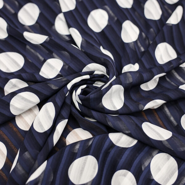 Tessuto Chiffon a fantasia motivo pois blu - bianco