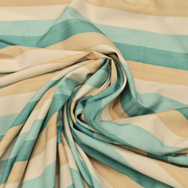 Tessuto Crepe elasticizzato a fantasia motivo rigato tiffany - beige - panna
