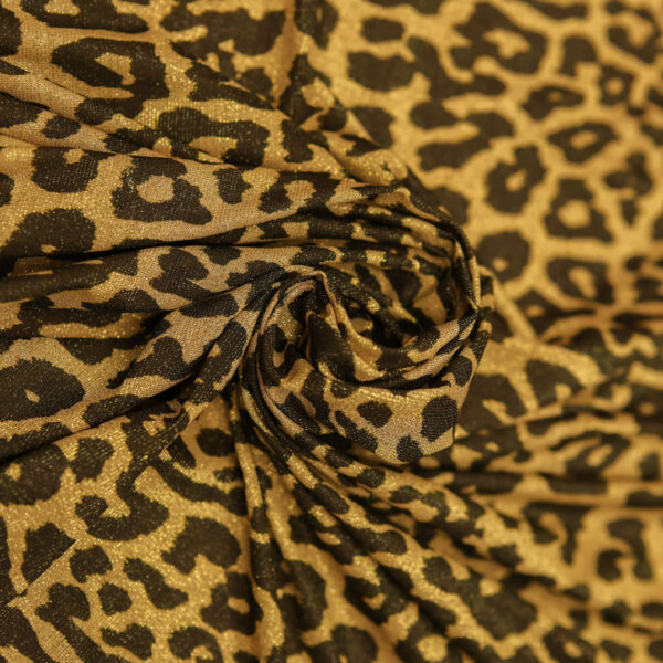 Tessuto Jersey lurex motivo animalier marrone - oro