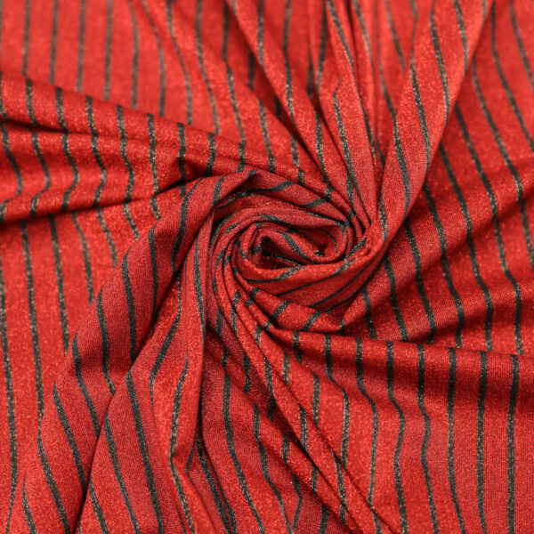 Tessuto Jersey lurex motivo rigato rosso - nero