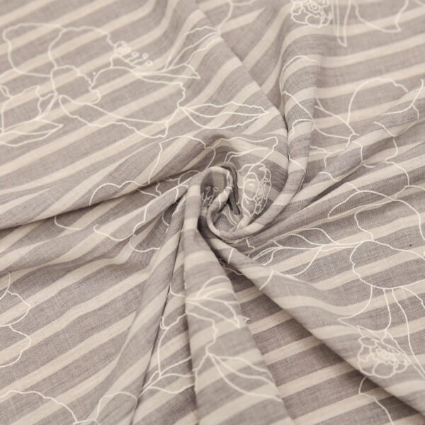 Tessuto Crepe effetto lino ricamato motivo floreale bianco - grigio