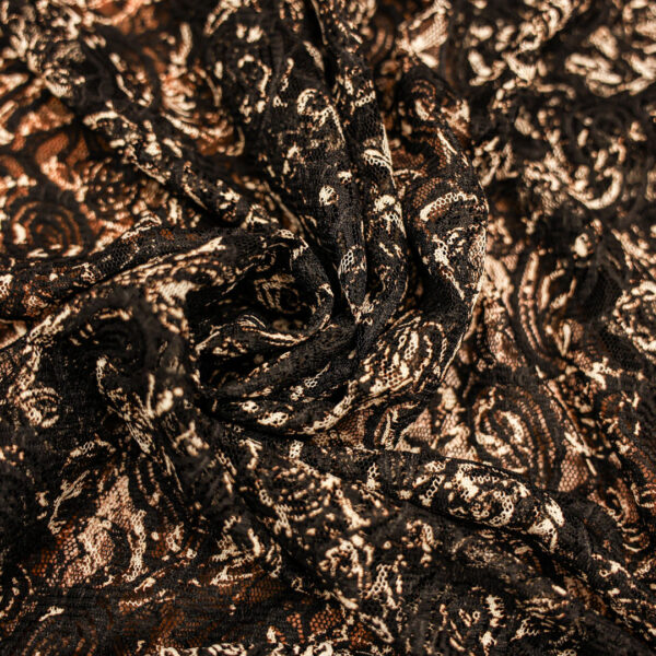 Tessuto pizzo elasticizzato motivo floreale ercù - nero