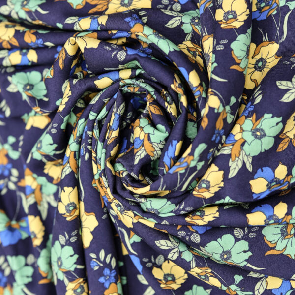 Tessuto Viscosa a fantasia motivo floreale navy - tiffany