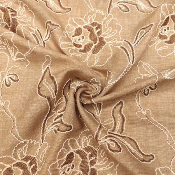 Tessuto Cady Elasticizzato effetto melange Ricamato motivo floreale beige marrone