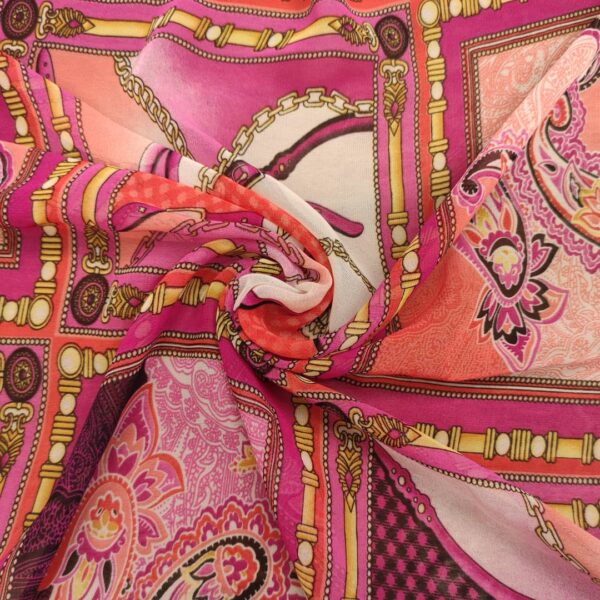 Tessuto Georgette a fantasia motivo astratto fucsia giallo vinaccio