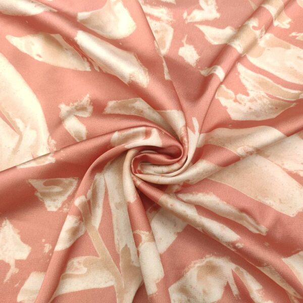 Tessuto Satin a fantasia motivo floreale astratto pesco beige panna