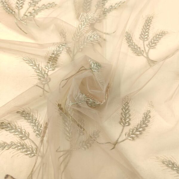 Scampolo Tessuto tulle ricamato con spighe rosa platino