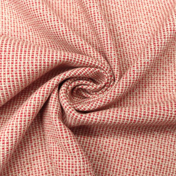 Tessuto Tweed Bouclé lurex argento rosso bianco