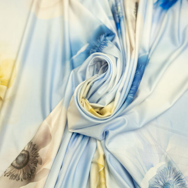 Tessuto Jersey a fantasia motivo floreale celeste tortora beige