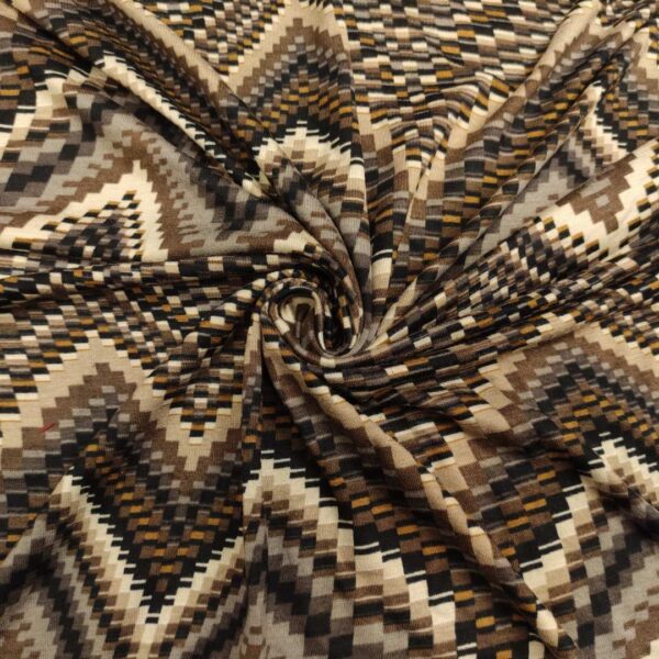 Tessuto Jersey di cotone a fantasia motivo astratto beige marrone grigio